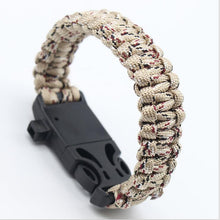 Load image into Gallery viewer, Parachute cord survival bracelet, multifunctional with compass, whistle and flint lighter.
